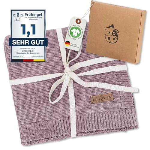 Minky Mooh Babydecke aus Bio-Baumwolle, Flieder in lila von Minky Mooh