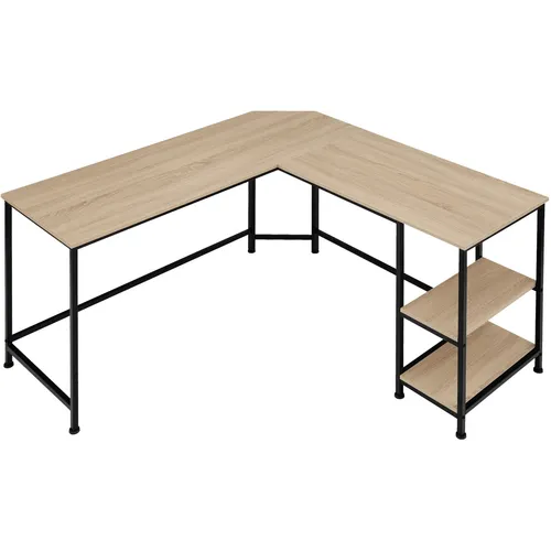 TecTake Schreibtisch Hamilton - L-förmiger Industrial Style - Schreibtisch im Industrial Design mit rustikaler Holzoptik und stabilen Stahlgestell. Ideal für platzsparendes Arbeiten im Home Office dank praktischer Kabelführung und zwei zusätzlichen Ablagen.