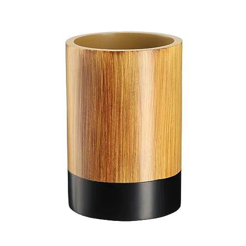 KADAX Badezimmerbecher, 350ml Zahnputzbecher aus Polyresin mit Holzmuster, 7.5x11cm Zahnbürstenhalter für Badezimmer und WC, Hygienischer Zahnputzbecher (Holz-Schwarz)