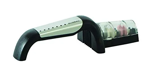 Global G-91/BW Minosharp Messerschärfer - 2-stufiger manuelle Messerschärfer mit langlebigen Keramiksteinen, ideal für die professionelle Schärfung von Global- und anderen Messern.