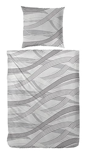 Primera Fein Biber Bettwäsche 135x200 cm Bäumchen Grau Welle 173081-088