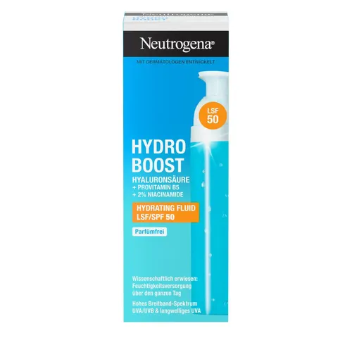 Neutrogena Hydro Boost Hydrating Fluid LSF 50 6er-Pack - Neutrogena Hydro Boost Aqua Fluid – Intensiver Sonnenschutz und Feuchtigkeitspflege in einem. Mit innovativer Formel für eine langanhaltende Hydratation und zuverlässigen UV-Schutz. Ideal für jeden Hauttyp und als Make-up-Grundlage.