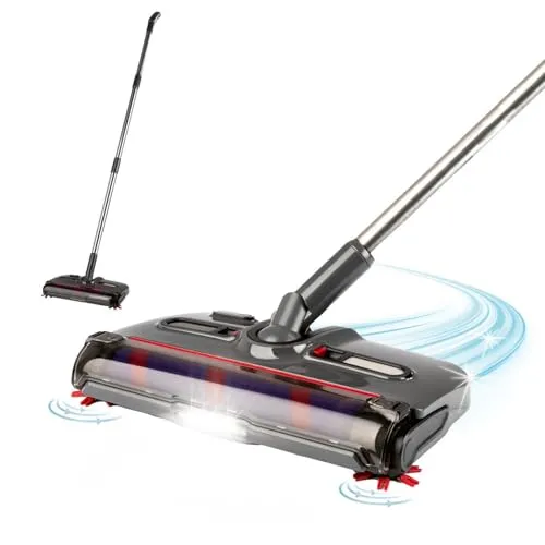 CLEANmaxx Akkubesen kabellos - Kabelloser Kehrbesen mit 1.200 U/min, 4 Bürsten und LED-Licht – perfekt für Tierhaare! 60 Min Laufzeit für gründliche Reinigung auf Teppich, Fliesen & Laminat.