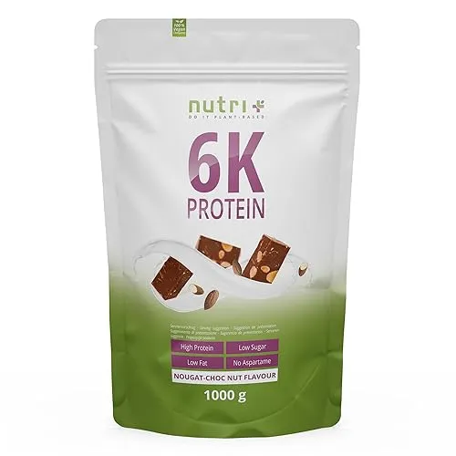 Nutri + Eiweißkonzentrat High Protein Nuss Nougat 1 kg - Mehrkomponenten Proteine mit 6 hochwertigen Proteinquellen, ideal für Muskelaufbau und fettarme Ernährung. Laborgeprüfte Premiumqualität, ohne Zucker und Aspartam.