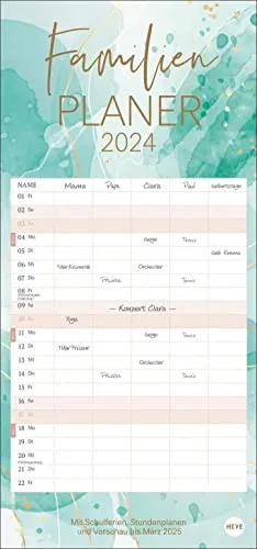 Watercolor Familienplaner 2024. Großer Familienkalender mit viel Platz für Termine und schönem Design: Organisationstool und Blickfang in einem! Kalender 2024 mit 5 Spalten.