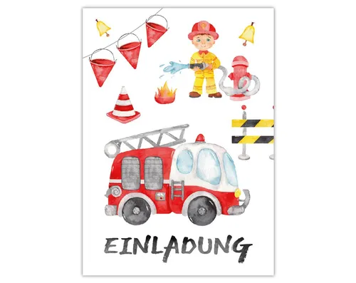 JUNAPACK Einladungskarten Feuerwehr Einladungen zum Kindergeburtstag Feuerwehrmann Karten, Einladungskarten mit Feuerwehr Motiv für Kinder