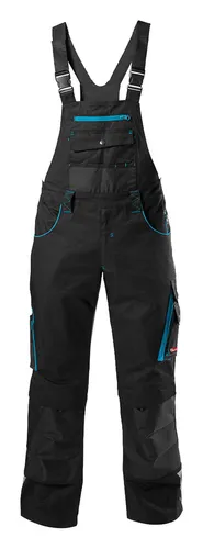 Fortis Herren-Latzhose twenty-four, schwarz/türkis, Größe 102 - Latzhosen für Herren, robust und bequem, ideal für Arbeit und Freizeit mit stylischem Farbkontrast.