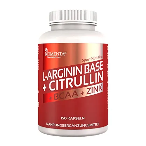 BIOMENTA Arginin + Citrullin + BCAAs & Zink Komplex - 150 Kapseln - Aminosäuren für optimale Leistung, unterstützt Muskelaufbau und Regeneration mit einer einzigartigen Formel aus Arginin, Citrullin und Zink.