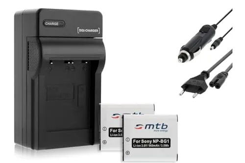 Akkus + Ladegerät (KFZ, Netz) kompatibel mit Sony NP-BG1 FG1 / Cyber-Shot DSC H, HX, N, T, W, WX.. Siehe Liste 2