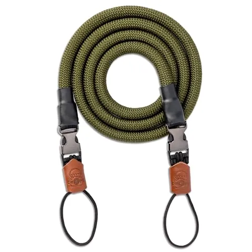 C-Rope Kameragurt Climber aus Kletterseil, Umhängegurt, Kamera-Gurt für alle Kameras aus Kletter-Seil (Military Olive, 125cm)