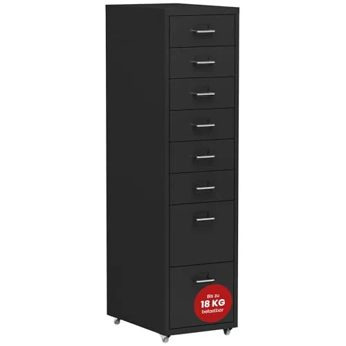 [en.casa] Rollcontainer Kökar - 8 Schubladen Schubladenschrank mit Rollen - Schubladenboxen für optimale Büroorganisation: Dieser mobile Rollcontainer mit 8 Schubladen bietet flexible Aufbewahrung und sorgt für Übersichtlichkeit dank praktischer Etikettenhalter.
