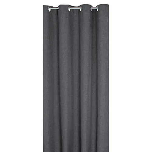 Haus und Deko Vorhang 140 x 245 cm Anthrazit in Leinen-Optik Struktur, blickdichter Ösenvorhang mit Metall-Ösen, klassich Elegante Übergardine mit 15 verschiedenen modernen Farben