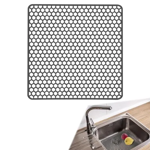 Silikon SpüLbeckeneinlage, Zusammenklappbar rutschfeste SpüLbeckenmatte Silikon 34.5x34.5 cm, Matte füR SpüLbecken, HitzebestäNdig KüChen-Abtropfuntersetzer Schutzeinlage, Sink Mat füR SpüLe