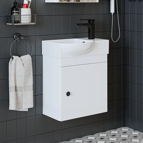 Roomart PUNTO Badmöbel Set – 2-teilig mit Waschbecken und Unterschrank in Weiß - Modernes Badezimmermöbel-Set mit pflegeleichter Oberfläche. Der Waschbeckenunterschrank bietet eine Soft-Close-Tür und fügt sich perfekt in Ihr Bad ein. Maße: H 45 x B 24.5 x T 46.5 cm.