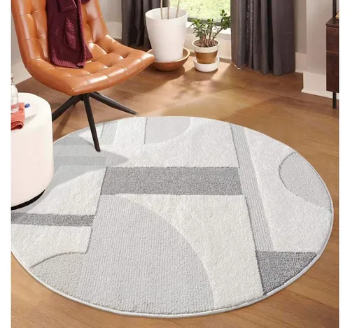 carpet city Kurzflor Teppich Grau, Creme - 200 cm Rund - Teppich für Wohnzimmer und Schlafzimmer im modernen Hochtief-Muster mit 3D-Effekt. Pflegeleicht und vielseitig einsetzbar, ideal für jeden Einrichtungsstil.