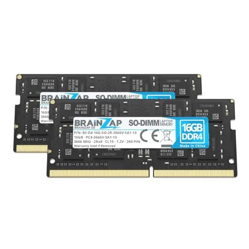 BRAINZAP 32GB (2X 16GB) DDR4 RAM SO-DIMM PC4-2666V-SA1-10 2Rx8 2666 MHz 1.2V CL19 Notebook Laptop Arbeitsspeicher Unbuffered Non-ECC