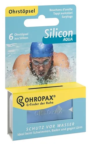 Ohropax Silicon Aqua Ohrstöpsel - Wasserdichte Silikon-Ohrstöpsel, ideal für Schwimmer und Wassersportler, bieten optimalen Schutz vor Wasser und Lärm.