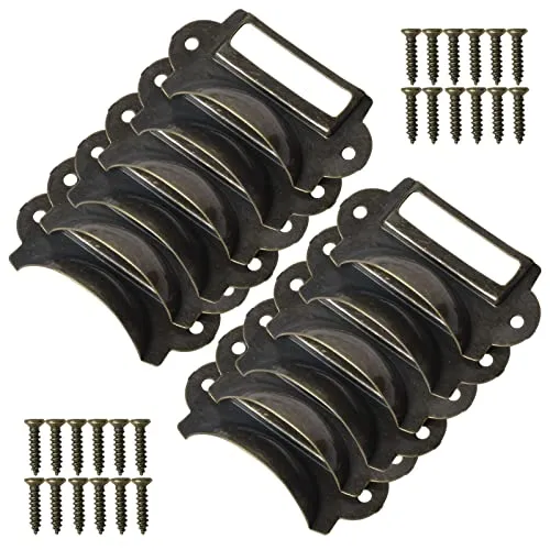 Jinlaili 12 Stücke Möbelgriff Halbkreis, Antik Vintage Griffe, Schrank Schubladengriff mit Schrauben, Bronze Muschelgriffe, Etikettenrahmen Metall Etikettenhalter mit Schrauben, Türgriff für Kabinett