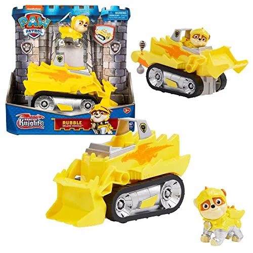 Paw Patrol Fahrzeuge Rescue Knights Deluxe Autos mit Rubble Figur - Spielfigur Spielsets mit lizenzierten PAW Patrol Figuren. Erlebe spannende Abenteuer im Mittelalter mit Rubble in cooler Ritterausrüstung und seinem Dragon Knight Fahrzeug. Ideal für Kinder ab 3 Jahren!