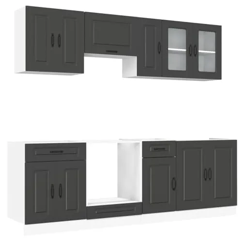 vidaXL 8-TLG. Küchenschrank-Set Kalmar Schwarz - Küchenzeilen mit elegantem Design, viel Stauraum und pflegeleichter Holzwerkstoff-Oberfläche, ideal für eine moderne Küche.