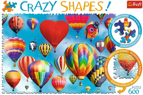 Trefl 916 11112 Edition EA - 600 Teile Crazy Shapes Puzzle, farbenfrohe Heißluftballons mit einzigartigen Formen und klebbar für Wanddekoration