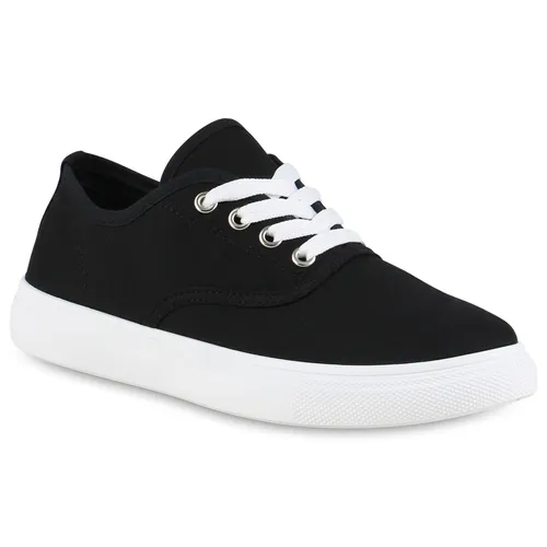 VAN HILL Damen Sneaker Low Schnürer Bequeme Stoff Schuhe 838962, Farbe: Schwarz Weiß, Größe: 36
