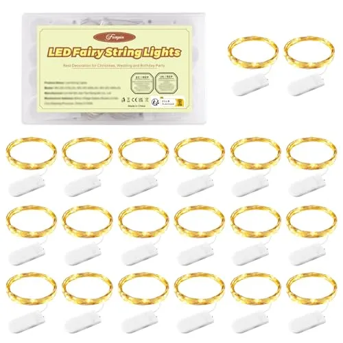 LED Lichterkette Batterie, 20 Stück 1M 10 LEDs Warmweiß Innen Lichterketten mit Batterie für Schlafzimmer, Party, Hochzeit, Garten, Beleuchtung Deko, Zimmer, Valentinstag