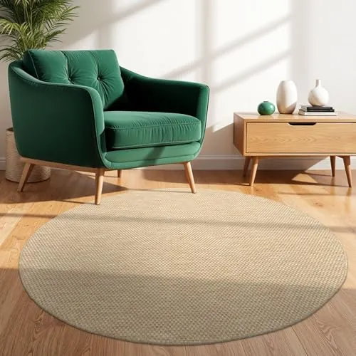 TT Home Teppich Für Outdoor Küchenteppich Balkon Terrasse Unifarbenes Design Modern, Farbe: Natur, Größe:120 cm Rund