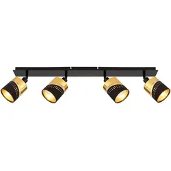 Deckenleuchte Schwarz Gold - Verstellbarer Deckenstrahler für Wohnzimmer - Eleganter Deckenstrahler aus mattem Schwarz mit goldfarbener Innenseite, der warmes Licht spendet. Ideal für stimmungsvolle Beleuchtung in jedem Raum. Maße: 800x90x205 mm, exkl. 4x E14 25W.
