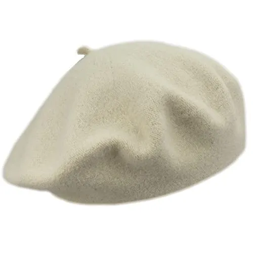 MELEGARI Baskenmütze für Damen | 100% Wolle | Margie Beret | Made in EU, Weiß 000, One size