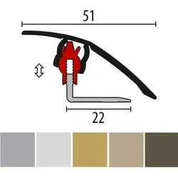 Proviston - bergangsprofil Parkettprofil Breite: 51 mm Höhenausgleich: 3 - 23 mm Länge: 900 mm Aluminiumprofil Edelstahloptik 1 Stück