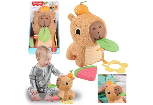 Sarcia.eu Kuscheltier Fisher-Price Plüsch Capybara - Sensorisches Plüschspielzeug mit Beißring, ideal für Babys ab 3 Monaten, fördert die taktile Wahrnehmung und beruhigt das Zahnfleisch.