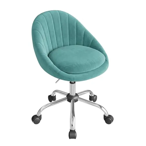 WOLTU Homeoffice Stuhl, Bürostuhl ergonomisch, Schminkstuhl drehbar, Drehstuhl mit Rollen, Schreibtischstuhl 150 kg belastbar, für Arbeitszimmer Schlafzimmer, Samt, Türkis, BS167ts