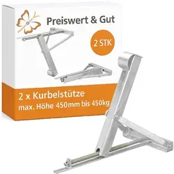 2x Kurbelstütze max. Höhe 450 mm, Stützen Trapezgewindespindeln - Anhängerstützen bis 450kg für Wohnmobil und Wohnwagen