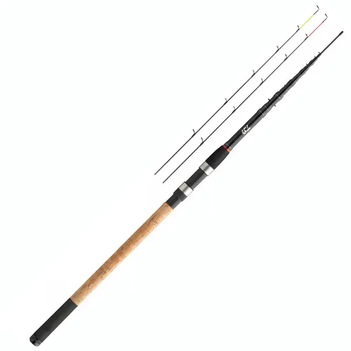 Daiwa Black Widow Tele Feeder 3,90m 150g - Hochwertige Tele-Feederrute mit 3,90m Länge und 150g Wurfgewicht. Ideal für verschiedene Angeltechniken, kompakt transportierbar mit nur 0,93m Transportlänge.