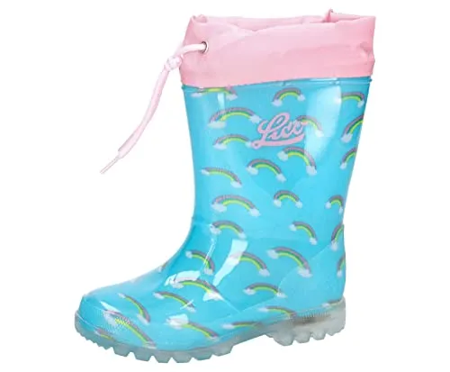 Lico Mädchen Power Blinky Gummistiefel - Türkis Rosa, Größe 35 EU - Gummistiefel für Mädchen mit coolem Blinklicht, ideal für nasse Tage und Abenteuer draußen.