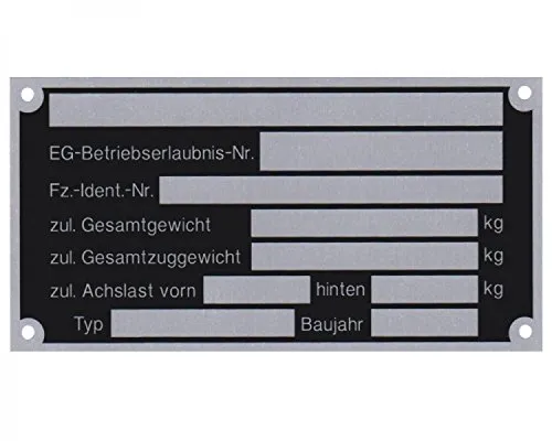 Blanko Typenschild Anhängertypenschild Neutral Anhänger Vers. 3 5 x
