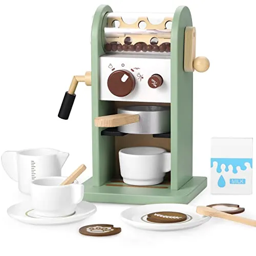 GAGAKU Holz-Kaffeemaschinen-Spielset - Kinder-Haushaltsgeräte: Realistische Spielzeug-Kaffeemaschine mit Zubehör für kreatives Rollenspiel, fördert motorische Fähigkeiten und macht Lernen durch Spielen spannend!