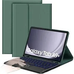 Hülle Tastatur Touchpad Kabellos Beleuchtung Tab A9+ Dunkles Nachtgrün