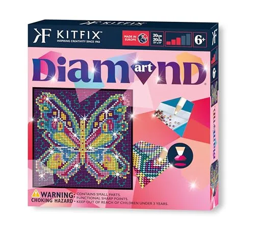 Kitfix - Diamond Art - Schmetterling - Diamond Painting für Kinder ab 6-20 x 20 cm - für Mädchen, Jungen und Erwachsene - 1526