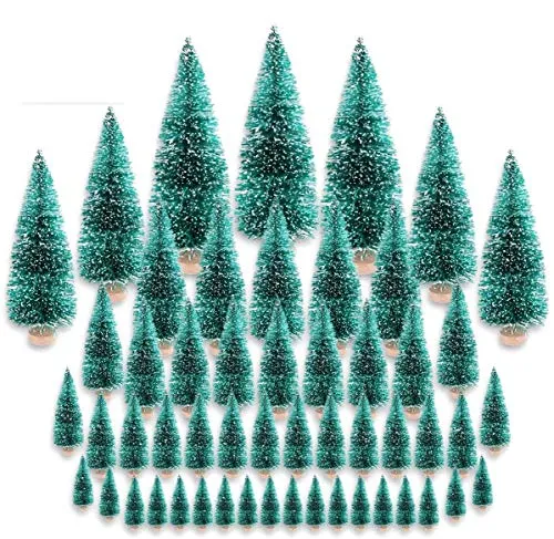 CODIRATO 48 Stück Kleiner Weihnachtsbaum Tischdeko Tannenbaum Spritzguss Künstlicher Mini Christbaum mit Schnee Effekt Miniatur Grün Schneetannen 3,5/4,5/6,5/8,5/12,5/16cm für Weihnachten Deko