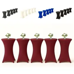 EXKLUSIV HEIMTEXTIL Stehtischhusse für Bistrotisch mit 4 Fußlaschen elastisch Stretch   Ø 60-65x110-120 cm Bordeaux (5 Stück)