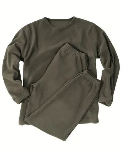 Thermo Fleece Unterwäsche Rundhals oliv - Ober+Unterteil für optimale Wärme - Funktionsunterwäsche in Größe L, ideal für kalte Tage mit hervorragender Wärmeisolierung und Komfort.