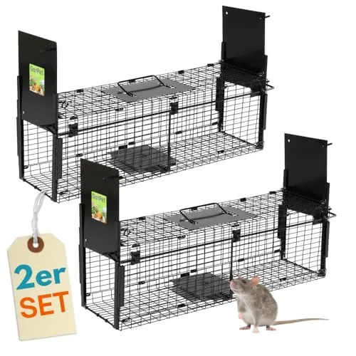 2x Rattenfalle Draht Doppeltür - Lebendfalle für Marder & Eichhörnchen - Tier- & Nagerfallen, wetterfest und wiederverwendbar, ideal für den Innen- und Außenbereich, fängt sicher Beutelratten, Eichhörnchen und Hasen.