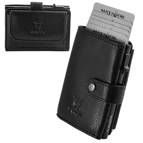 MATADOR Slim Wallet Miami mit XL-Münzfach - Herren-Geldbörse aus echtem Premium Leder mit RFID-Schutz, innovativem Pop-up Kartenhalter und edler Geschenkverpackung - ideal für Ordnungsliebhaber.