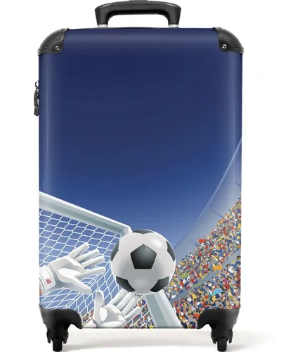 NoBoringSuitcases.com© Fußball Kinderkoffer mit leuchtenden Rädern - Koffer für Kinder im Handgepäck-Format, 4 wendige Rollen und fröhliches Torwart-Motiv, ideal für kleine Fußballfans und sorgenfreies Reisen.