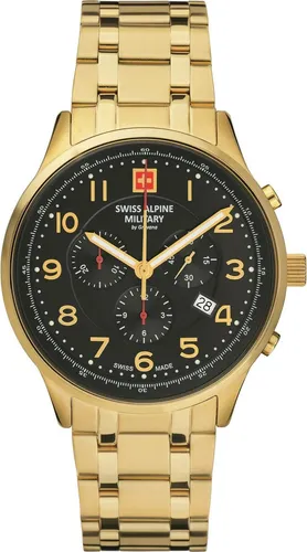 Swiss Alpine Military 7084.9117 Chronograph Herrenuhr 43mm - Elegante Herren Armbanduhr mit 10 ATM Wasserdichtigkeit, Schweizer Quarzwerk und edlem goldfarbenem Edelstahlarmband – ideal für Stilbewusste!