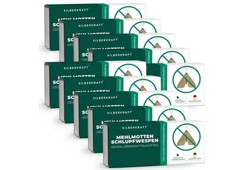 SILBERKRAFT Mehlmottenschlupfwespen - Biologische Nützlinge gegen Mehlmottenlarven, sicher für Mensch und Tier, effektiv in schwer zugänglichen Bereichen, einfach anzuwenden.