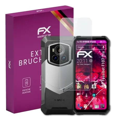 atFoliX Glasfolie kompatibel mit Fossibot F107 Pro Displayfolie, 9H Hybrid-Glass FX Schutzpanzer Folie