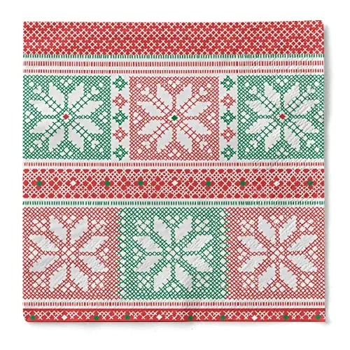 Sovie HORECA Serviette CHRISS (Rot-Grün) aus Tissue 40 x 40 cm, Einweg Serviette Weihnachten, Papierserviette, ideal für Advents- & Weihnachtsfeiern 100 Stück